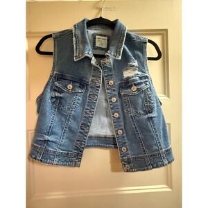 Wax Jean Collection Blue Distressed Denim Vest Womens 1XL Cropped Jean Jacket